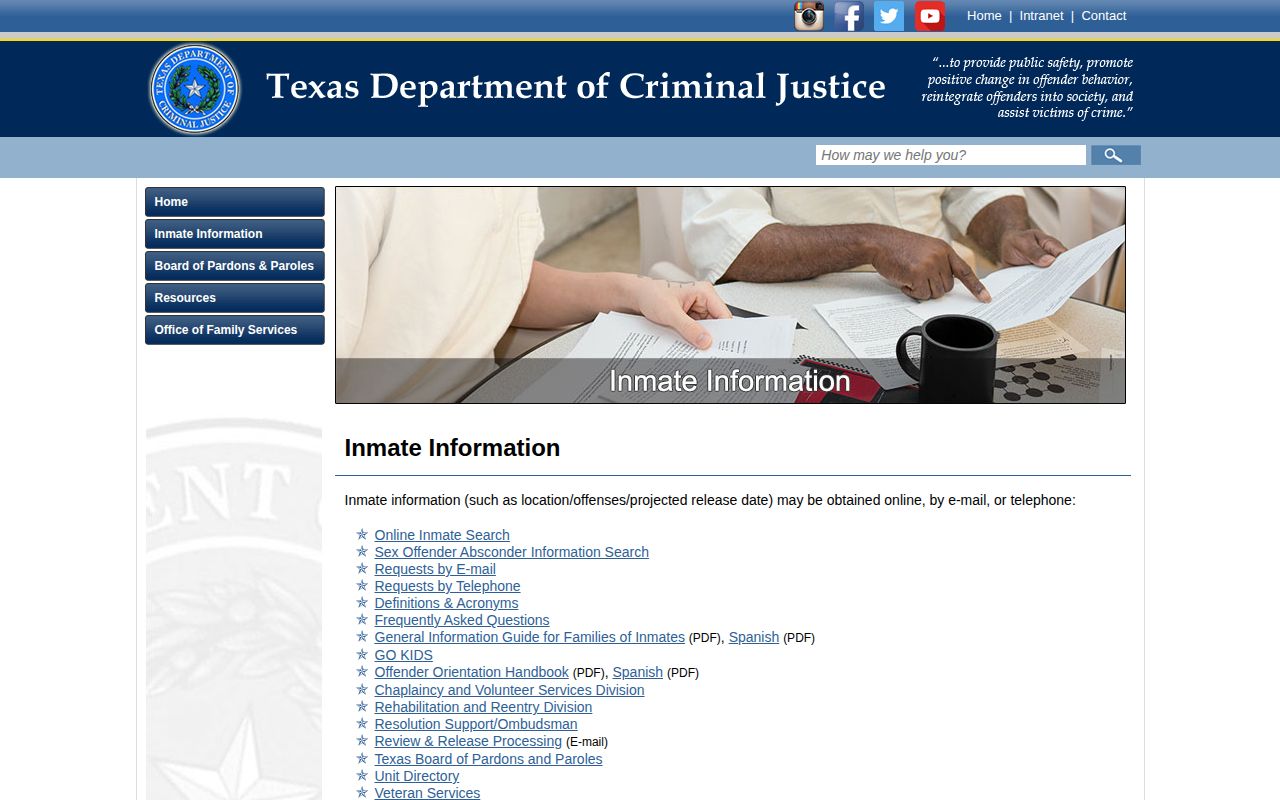 Wheeler County released inmate TDCJ record access