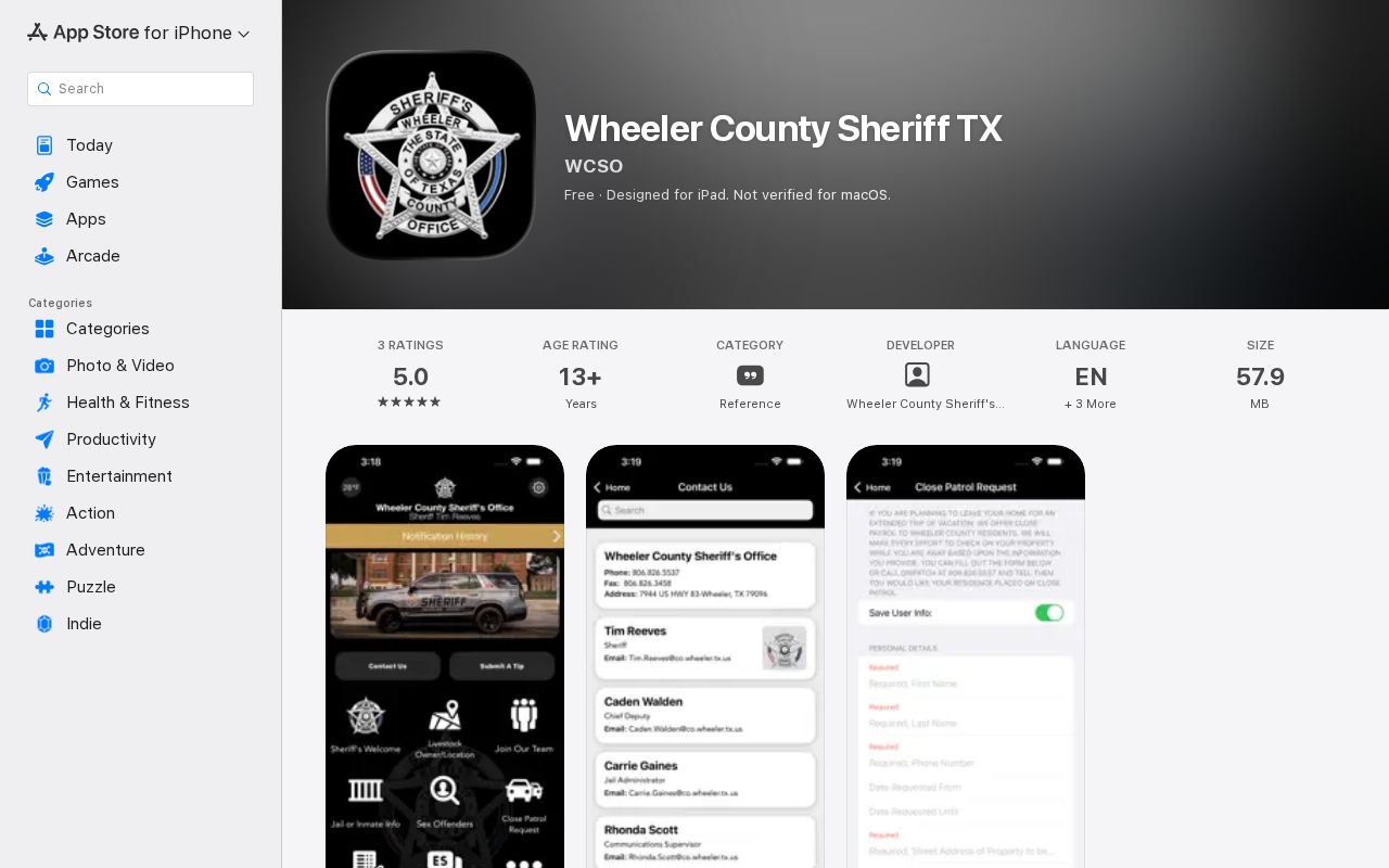 Wheeler County released inmate mugshots sheriff app Apple listing